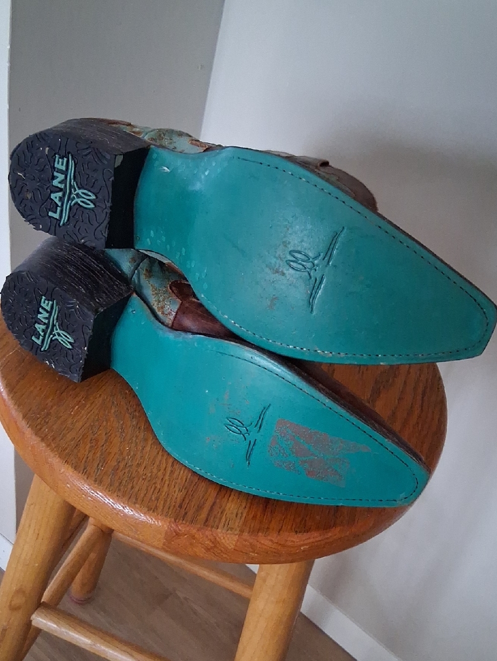 LANE Turquoise and Brown Leather Cowboy Boots, Size 9 - Picture 4 of 5
